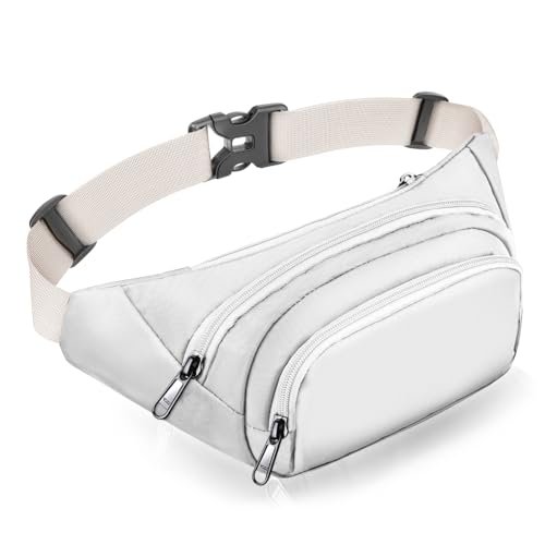 Large Fanny Pack for Women Men - Syican Waist bag with 3-Zipper Pockets - color: White