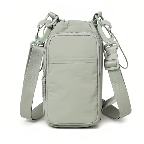 Bokelai Water Bottle Holder Bag with Strap Lightweight Crossbody Carrier Sling Bag for Hiking Camping Travelling Water Bottle Sleeve Gym Accessories - color: Light Green