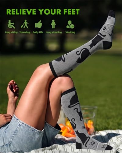 Bamboo Viscose Compression Socks for Women - color: Cat Paw, size: Large-X-Large