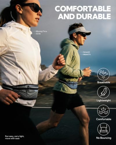 WATERFLY Running Belt Slim Breathable Back Pad 4-Pocket Runners Pouch - color: Dark Gray, size: Large