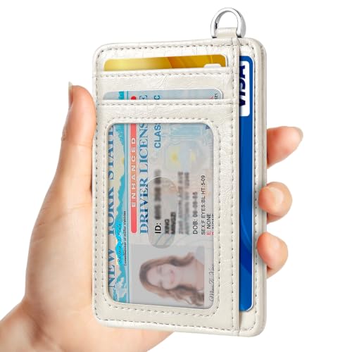Slim Minimalist Front Pocket Wallet, RFID Blocking Credit Card Holder Wallet with Integrated D-Shackle for Men Women - color: Glossy Off-white
