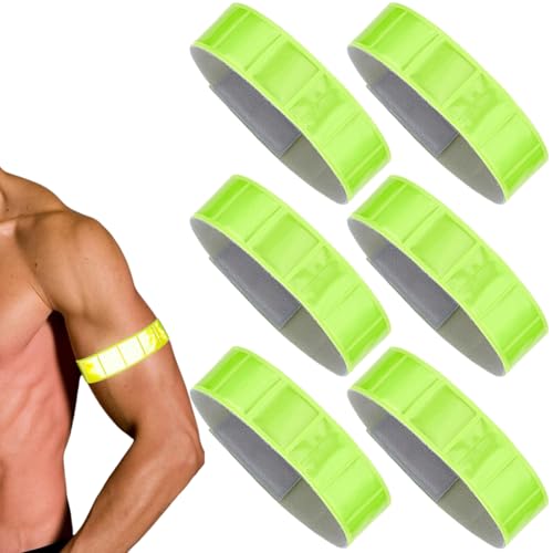 GORGECRAFT 6Pcs Reflective Wrist Straps Arm Bands Green Yellow PVC High Visibility Adjustable Armband Ankle Leg Runners Gear Reflector Tape Wristbands for Clothing Night Running Cycling Walking