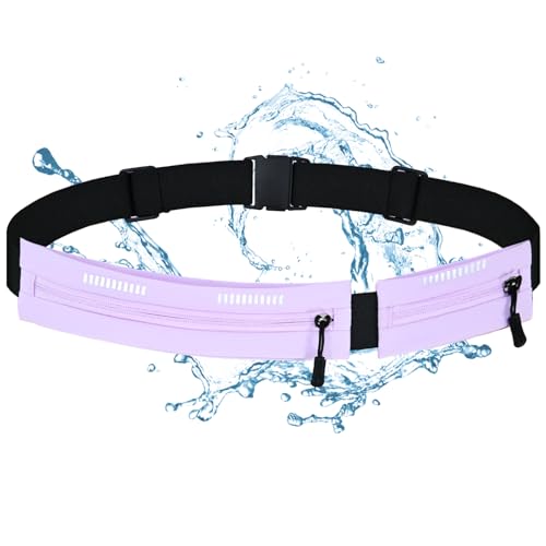 Running Belt Waist Pack, Orange, Dual Zippered Pockets, Adjustable Elastic Band with Reflective Strips (Purple) - color: Purple