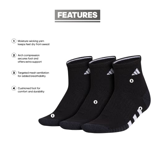 adidas Women's Cushioned Socks 3 Pairs - color: Black/Night Grey/White/3.0/Quarter, size: Medium, style: Quarter