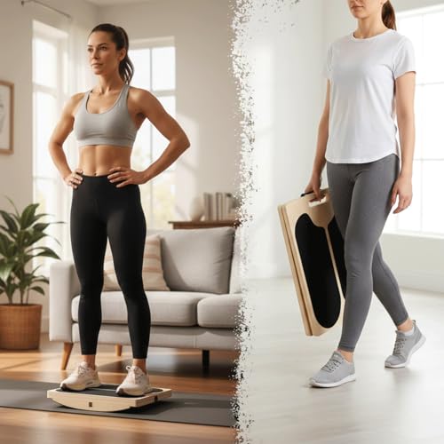 Portable Wooden Slant Board for Calf Stretching with Resistance Bands 400 lbs Cap,Balance Board Anti-Slip Incline Board, Ankle Support, Include Instruction Card & Sand Paper.