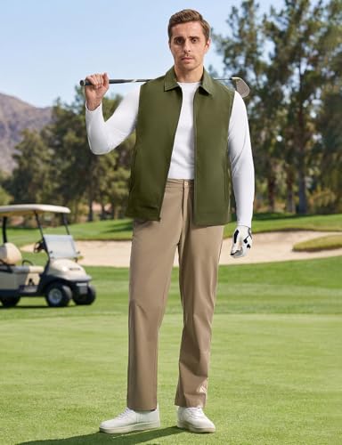 BGOWATU Men's Golf Vest Casual Windproof Sleeveless Jacket 3 Zip Pockets - color: Army Green, size: 4X-Large