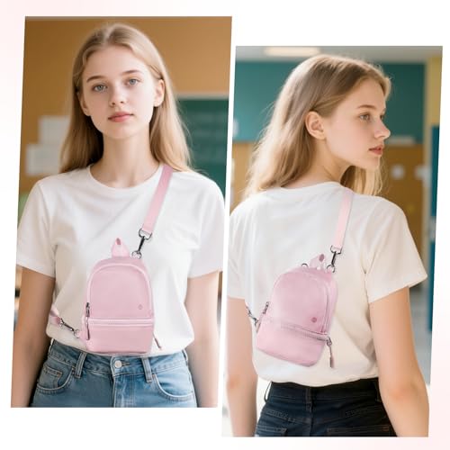 Babysun Mini Backpack Keychain Wristlet Pouch Small Change Coin Purse Cute Zipper Wallet With 3 RFID Card Slots For Women/Men Airpods Cosmetics - color: Pink-L