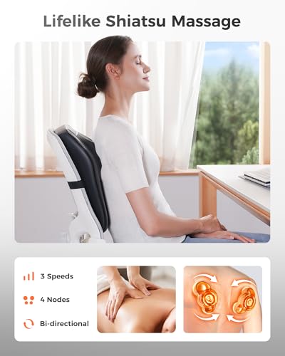 Boriwat Back Massager with Heat, 3D Kneading Massage Pillow for Back, Neck, Shoulder, Leg Pain Relief Deep Tissue, Gifts for Women Men Mom Dad - color: Black