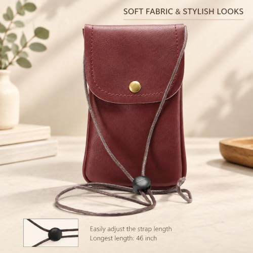 Cell Phone Neck Pouch, PU Leather Carrying Bag with Credit Card Holder Adjustable Strap, Small Travel Purse for iPhone 11 XR XS Max SE 8 7 6 Plus, Galaxy S10 S7 Edge A10 J7, Moto G6 (Red) - color: 01 Red