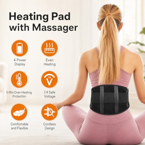 Heated Waist Belt, Cordless Heating Pad for Low Back Electrical Heating Rechargeable Battery Powered - size: Waistline 29"-57"