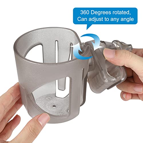 Accmor Stroller Cup Holder, Universal Cup Holder for Walker Wheelchair Bike Scooter, 360° Rotatable Stroller Cup Holder Attachment Walker Wheelchair Accessory - color: All Transparent Grey