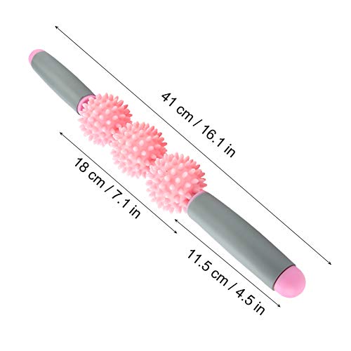 Muscle Roller Stick, Portable Yoga Massage Stick with 3 Spiky Balls for Deep Tissue Relief, Myofascial Release Massager for Legs Arms Back Shoulders Neck Pain Relief (Pink) - color: Pink