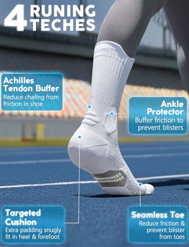 Juclise Women's Compression Crew Running & Hiking Socks, 3 Pairs, Cushioned - color: Glacier White*2+bright Lilac*1, size: Medium
