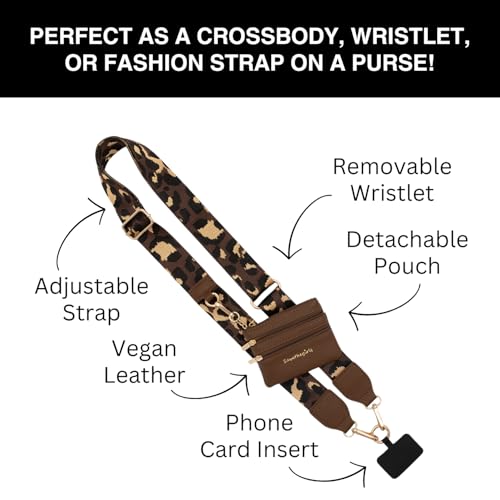 Save the Girls Clip & Go Phone Lanyard with Wallet Pouch, Leopard - color: Leopard Brown/Gold