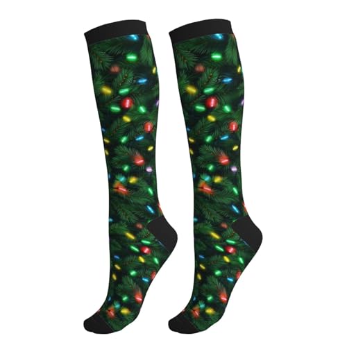 Compression Socks Knee High Support Socks Women Circulation Stockings for Athletic Running Cycling Flying - color: Christmas