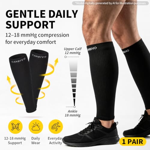 CAMBIVO Calf Compression Sleeves for Women Men, 12-18mmHg, Black - color: Black, size: XX-Large