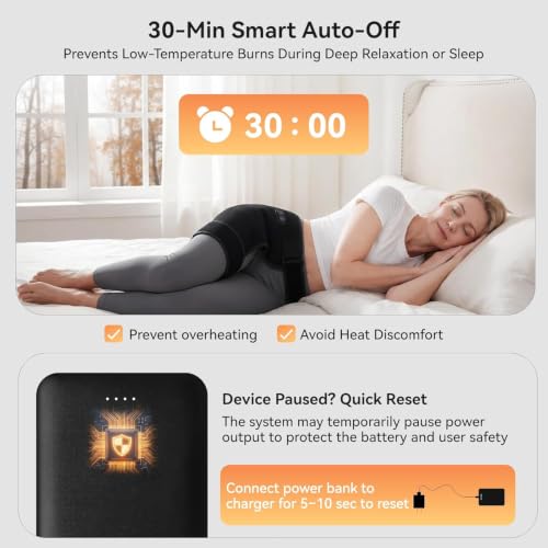 Cordless Heated Massage for Hip/Sciatica Pain Relief with 5000mAh Power Bank Hip Heating Pad Support Brace with Hot Physical Therapy Lower Back/Thigh/Buttock, Best Gift for Family