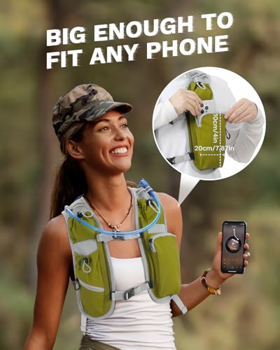 Running Vest for Women and Men, Hydration Running Backpack, Runners Vest, Hydration Vest, with Front Phone Holder, Adjustable Chest and Waist Strap - color: Olive Green, size: Only Backpack