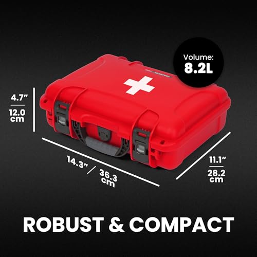 NANUK 910 Waterproof First Aid Kit 146pcs – Durable, Pre-Stocked First Aid Emergency Kit with Bandages, Tick Removal Tool, and More – Dustproof, Impact-Resistant, Floats (14.3" x 11.1" x 4.7") – Red - size: 910 First Aid Kit – 145 Pcs