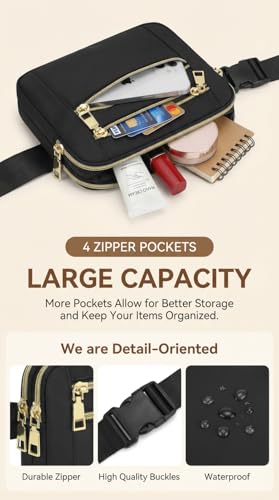 Fanny Packs for Women Crossbody Belt Bags, Waist Pack with Adjustable Strap - color: B-Black, size: Double Layer