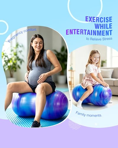 ZOOJOY Peanut Ball for Kids and Adults, 18/20Inch Anti-Burst Exercise Ball - color: Purple & Blue, size: 39 x 20 Inch