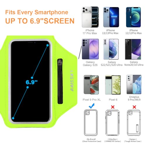 Running Armband with Earphone Pouch Fits Phones up to 6.9" - color: Green (Up to 6.9''), size: Medium
