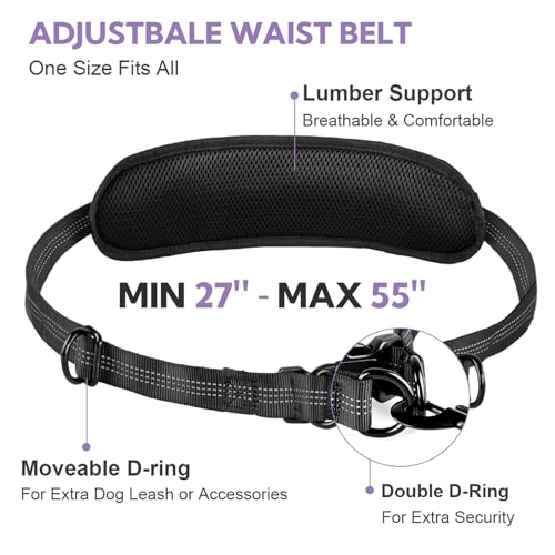 Hands Free Dog Leash for Two Dogs Walking, Running - color: Black/Purple, size: Large