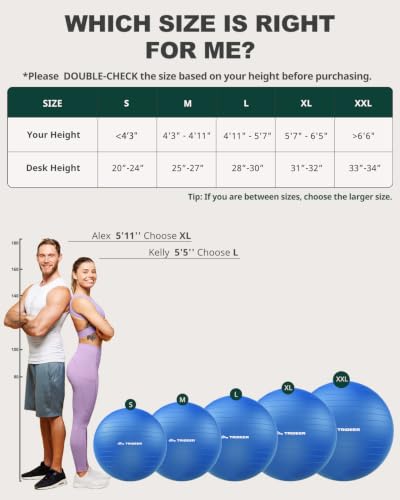 Trideer Yoga Ball for Exercise, Pregnancy, Exercise Ball, Pump Included - color: Royal Blue, size: M(19-22ines/48-55cm)
