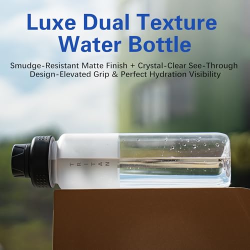 OLDLEY 32 oz Water Bottle with Handle, BPA-Free Tritan Reusable Sports Water Bottle with Leak-Proof Dust Lid, Wide Mouth, Cup Holder Friendly, Half Frosted Clear Bottle for Gym, Travel, Work,Clear - color: Clear