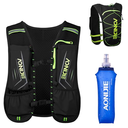 Azarxis Running Water Bottles Flask BPA Free Leakproof Hydration Vest Packs Waist Belt Replacement for Triathlon Marathon Hiking Cycling Climbing Runner - color: #6 Black (5L) - with a Soft Flask (500ml)