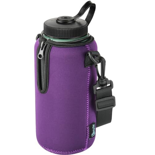 Beautyflier Neoprene Water Bottle Sleeve Insulator Cooler, Compatible with Nalgene Water Bottle 32 OZ, with Adjustable Shoulder Strap for Hydro Flask Wide Mouth Bottle 32oz, etc. (Purple) - color: Purple