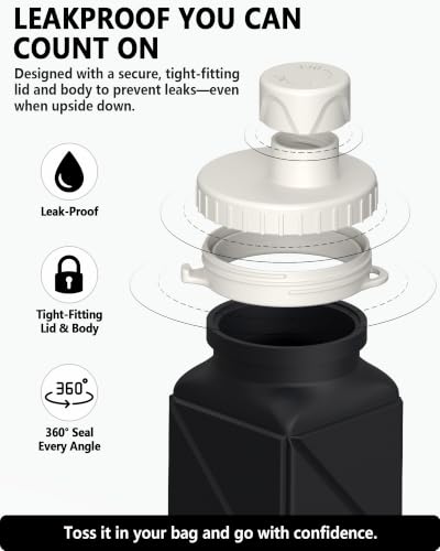 BEAUTAIL Collapsible Water Bottles 21oz/610mL, Silicone Travel Water Bottle - color: Black