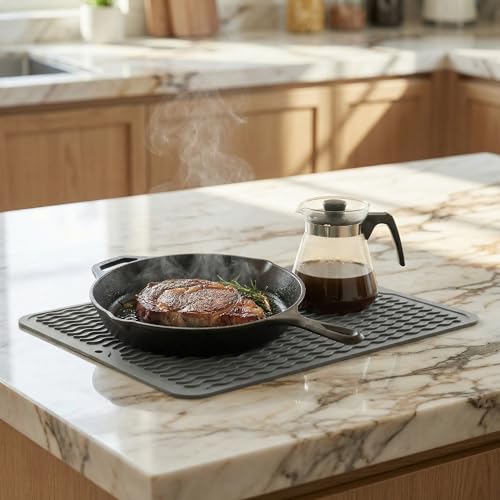 MicoYang Silicone Dish Drying Mat, Grey, 16"×12" - color: Gray, size: 16"L x 12"W