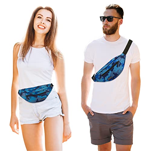 MAXTOP Camo Blue Fanny Pack for Men Cross Body Bag Carrying All Phones - color: Camo Blue, size: Large