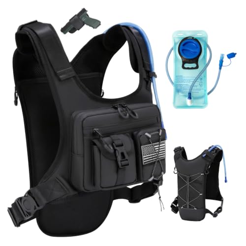 Criuage USA Patent Running Hydration Vest Backpack, Lightweight Chest Pack with 2.0L Water Bladder Bag Daypack for Hiking Running Cycling Race Marathon for Women Men - color: Black V2