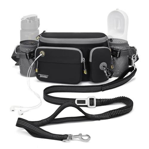 TUDEQU 4-in-1 Hands Free Dog Leash with Large Fanny Pack for Large Dogs - color: BLACK