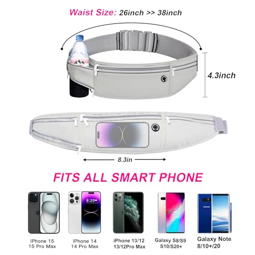 Slim Running Belt for Women Men,Runners Fanny Pack Phone Holder,Money Belt,Running Gear Accessories,with 3 Pockets (Gray) - color: Gray