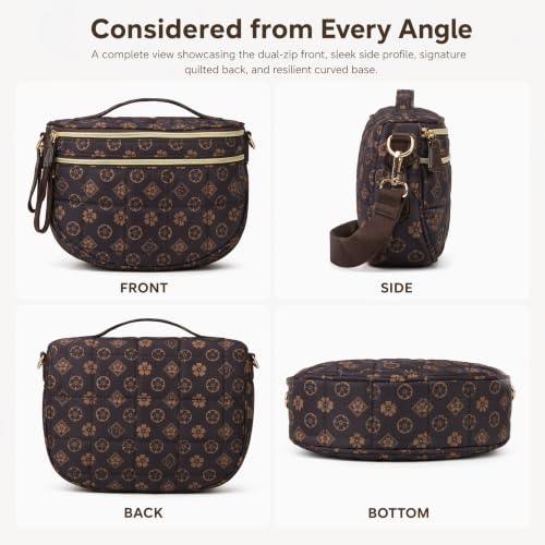 Makes Checkered Crossbody Bag Bum Bag for Women with Pouch - color: Puffer Coffee Flower