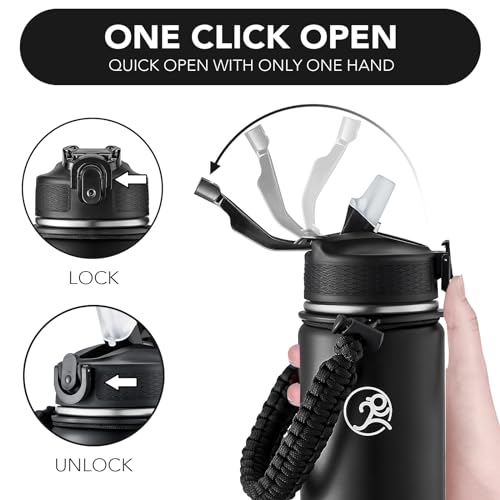 GOSWAG 24oz Insulated Stainless Steel Travel Water Bottle, 2 Lids - color: Matte Black