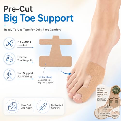Pre Cut Bunion Corrector Kinesiology Tape Big Toe Support Feet Hallux Valgus Athletic Cushioning Breathable Latex Free Skin Friendly Comfort for Runners Daily Walking Tape(Beige,40PCS)