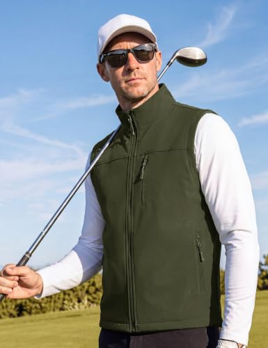 MAGCOMSEN Men's Softshell Golf Vest Outerwear Lightweight Fleece - color: Army Green, size: XX-Large