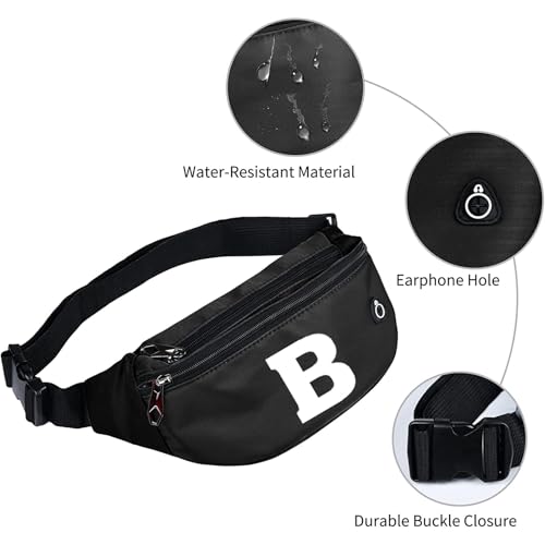 Fanny Packs for Men and Women Water-Repellent Sports Waist Pack Bag - color: 1pack-Black Letter B