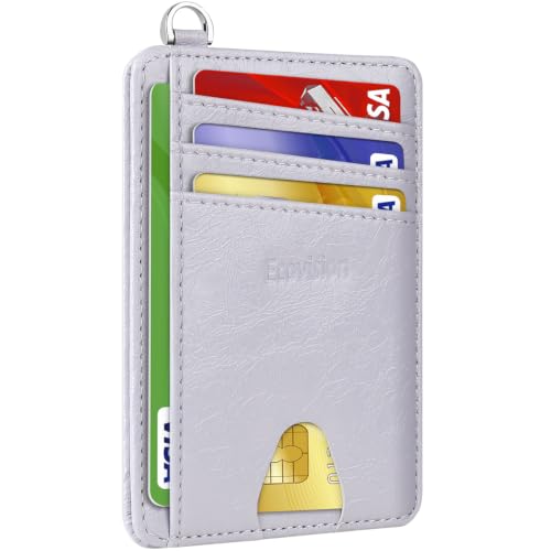 Slim Minimalist Front Pocket Wallet, RFID Blocking Credit Card Holder Wallet with Integrated D-Shackle for Men Women - color: Glossy Violet Pale