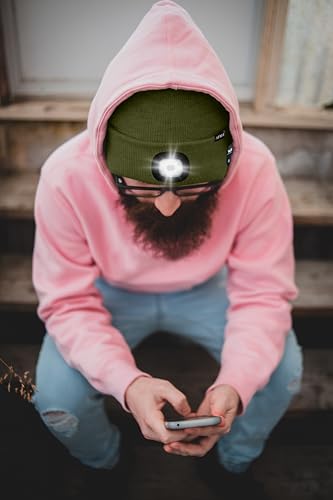 ATNKE LED Lighted Bluetooth Beanie Hat,USB Rechargeable 4 LED Wireless Music Running Headlamp Cap Gift for Men and Women - color: #Army Green