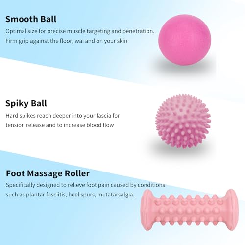 Pink Foot Massager Roller Set for Plantar Fasciitis, Arch&Heel Pain Relief - color: Pink Combination