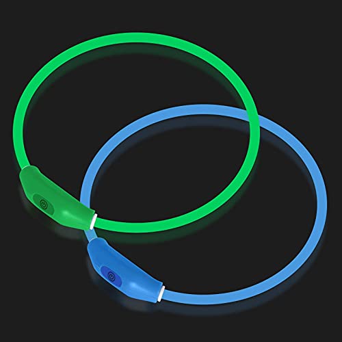 Novkin 2-Pack LED Dog Collar, Light Up Dog Collars,Rechargeable Dog Lights for Night Walking，Universal, Reusable Safety Necklace for Small Medium Large Dogs Green&Blue - color: Green&Blue