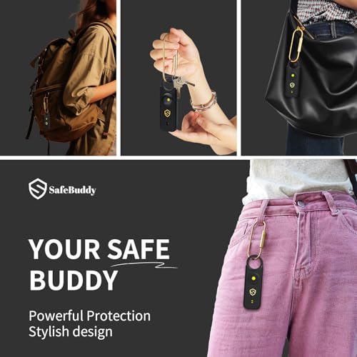Personal Alarm for Women, Men, Kids, Elderly, Self Defense - Designed by Women 140DB Extra Speakers Alarm with Strobe Light, Rechargeable, Safety Alarms and Premium Keychain (Carbon Black) - color: Black