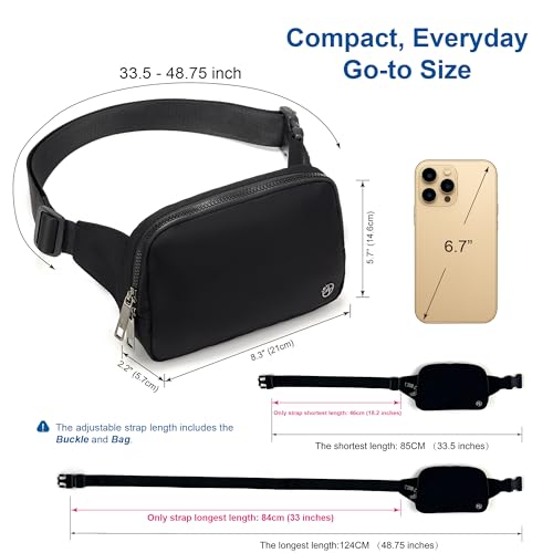 Pander Belt Bag Large 2L, Nylon Fanny Pack Purse for Women and Men with Adjustable Strap - color: Black Onyx