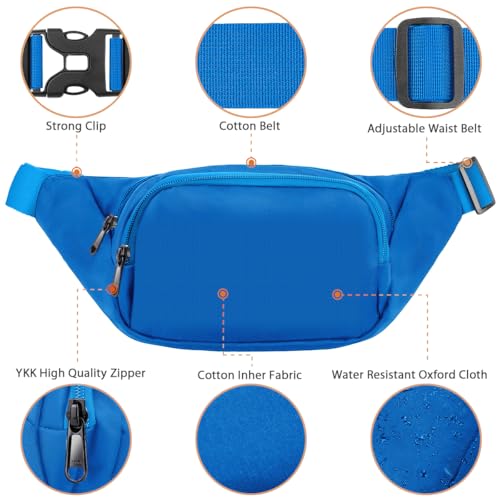 Large Fanny Pack for Women Men - Syican Waist bag with 3-Zipper Pockets - color: Light blue+Extended Belt