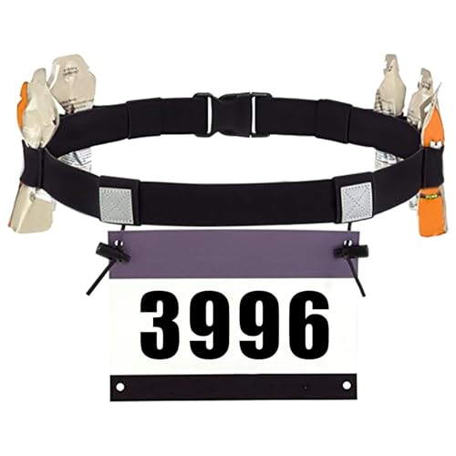 2Pcs Race Number Belt Triathlon Race Belt Running Bib Belts with 6 Energy Gel Loops for Triathalon Marathon Running and Cycling (Black/Green) - color: Black&green